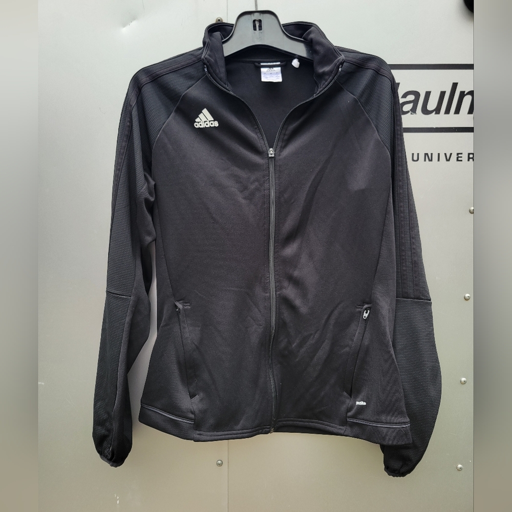 Woman's Adidas full zip up jacket / warm up , black size Large in great shape
